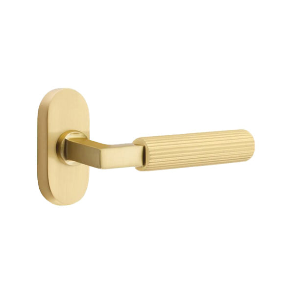 Emtek L-Square Straight Knurled Door Lever with 1 1/2 x 3 inch Oval Stretto Rosette