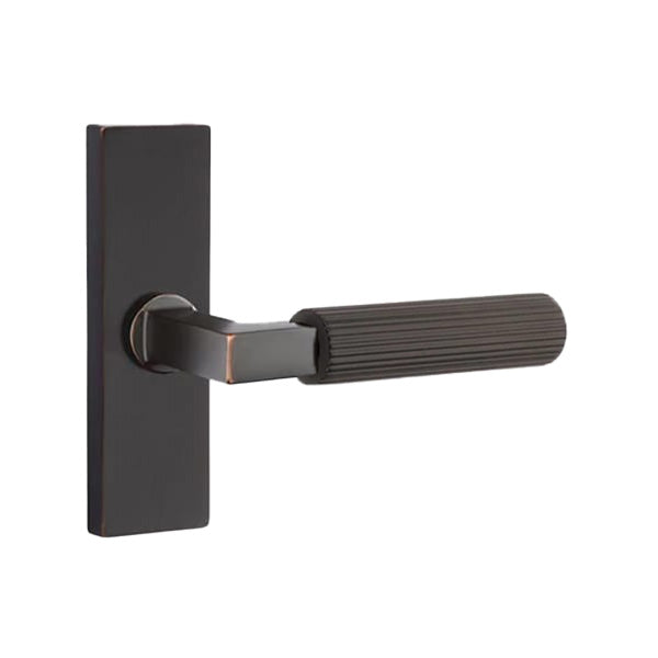 Emtek L-Square Straight Knurled Door Lever with 1 1/2 x 5 inch Rectangular Stretto Rosette
