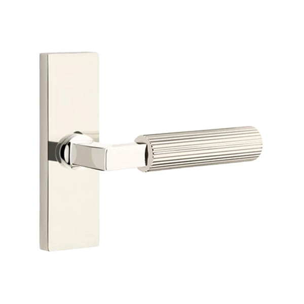 Emtek L-Square Straight Knurled Door Lever with 1 1/2 x 5 inch Rectangular Stretto Rosette