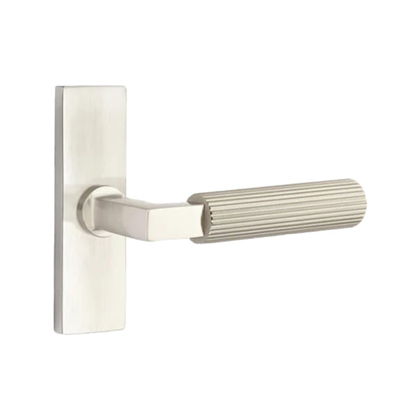 Emtek L-Square Straight Knurled Door Lever with 1 1/2 x 5 inch Rectangular Stretto Rosette