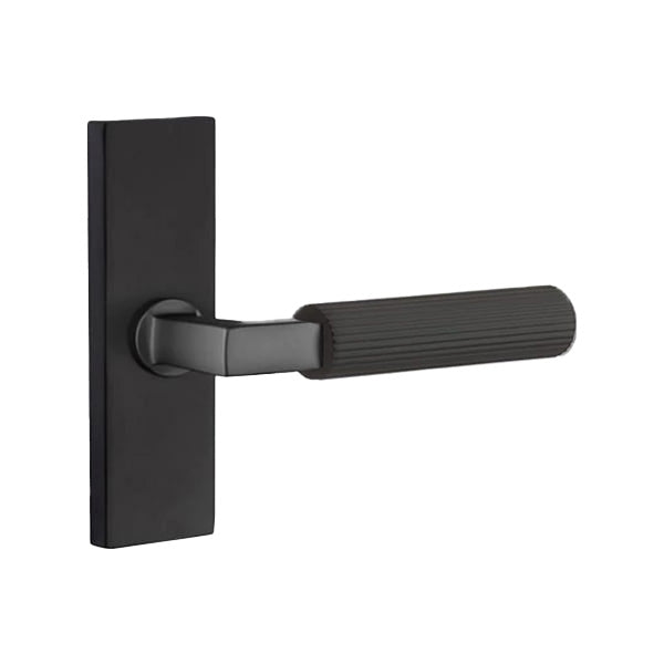 Emtek L-Square Straight Knurled Door Lever with 1 1/2 x 5 inch Rectangular Stretto Rosette