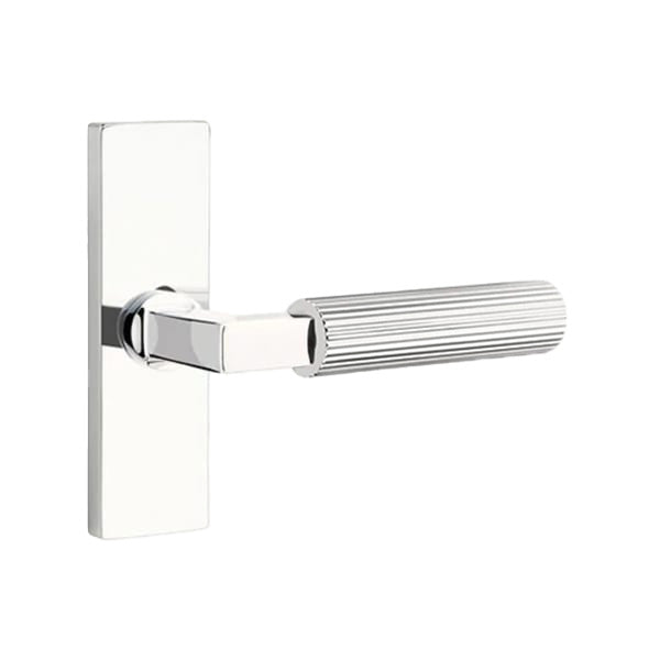 Emtek L-Square Straight Knurled Door Lever with 1 1/2 x 5 inch Rectangular Stretto Rosette
