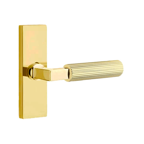Emtek L-Square Straight Knurled Door Lever with 1 1/2 x 5 inch Rectangular Stretto Rosette