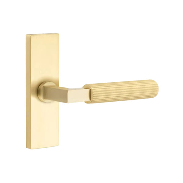 Emtek L-Square Straight Knurled Door Lever with 1 1/2 x 5 inch Rectangular Stretto Rosette