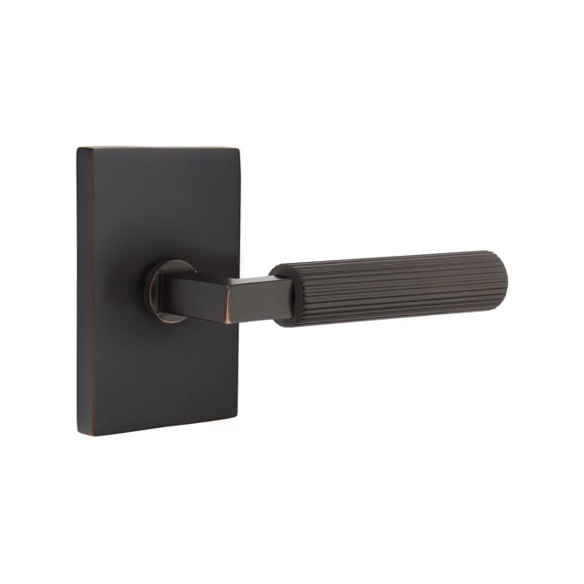 Emtek L-Square Straight Knurled Door Lever with Modern Rectangular Rosette