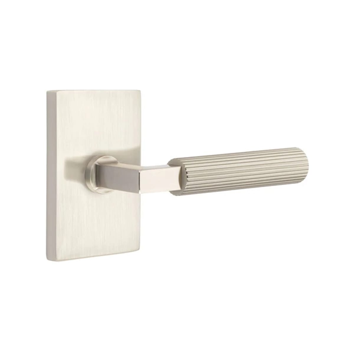 Emtek L-Square Straight Knurled Door Lever with Modern Rectangular Rosette