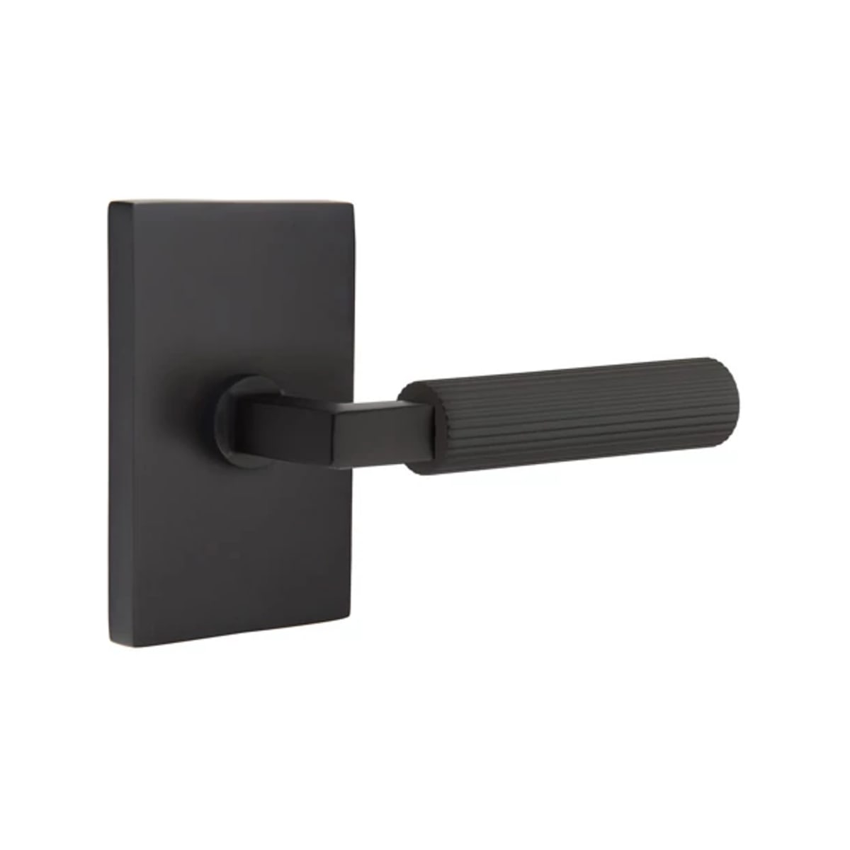 Emtek L-Square Straight Knurled Door Lever with Modern Rectangular Rosette