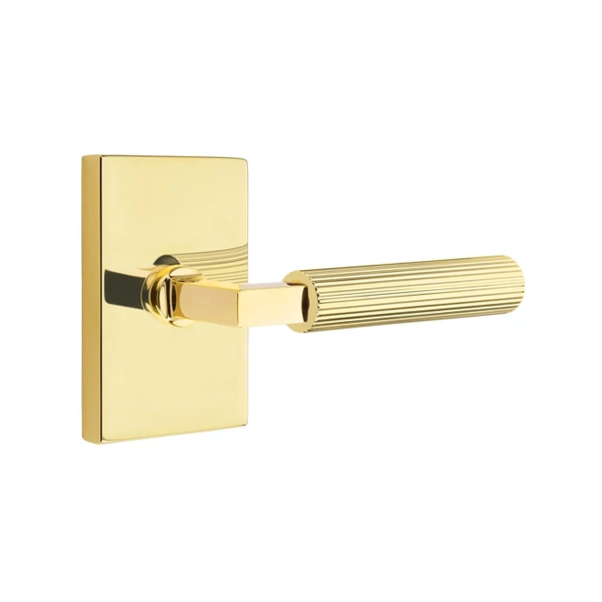 Emtek L-Square Straight Knurled Door Lever with Modern Rectangular Rosette