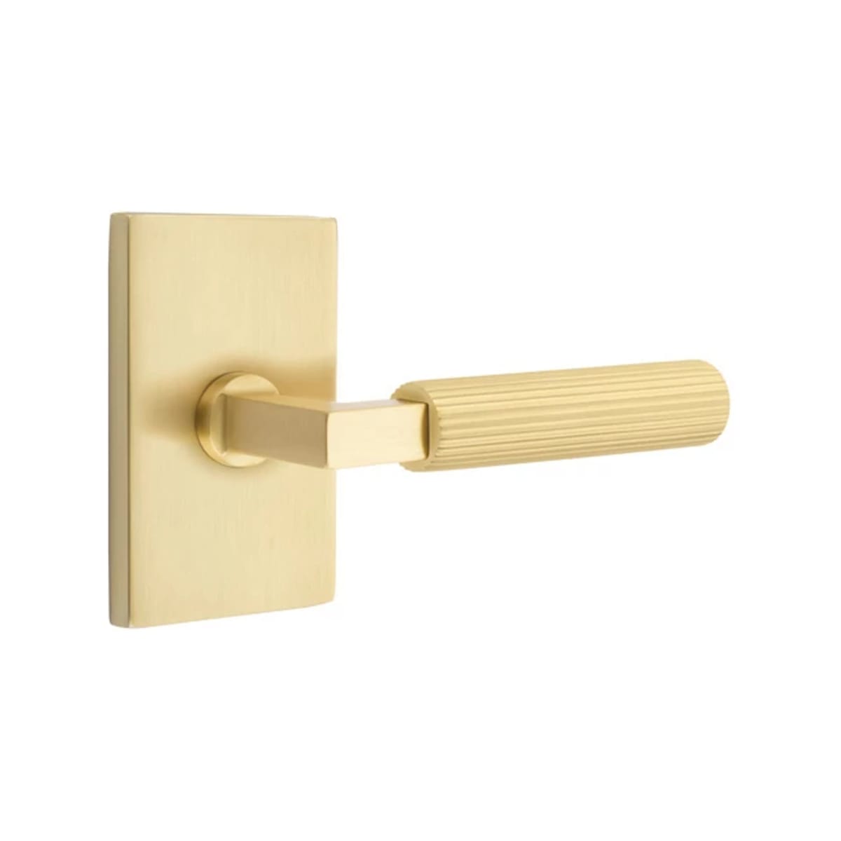 Emtek L-Square Straight Knurled Door Lever with Modern Rectangular Rosette