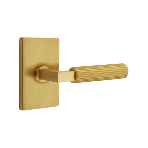 Emtek L-Square Straight Knurled Door Lever with Modern Rectangular Rosette