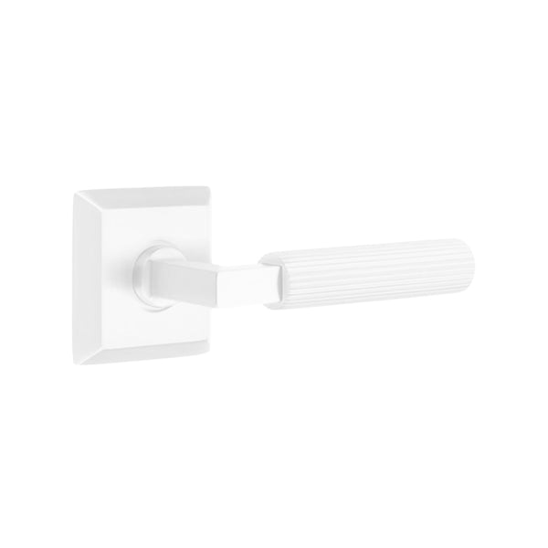 Emtek L-Square Straight Knurled Door Lever with Quincy Rosette