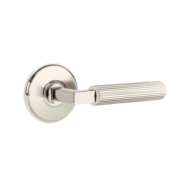 Emtek L-Square Straight Knurled Door Lever with Watford Rosette