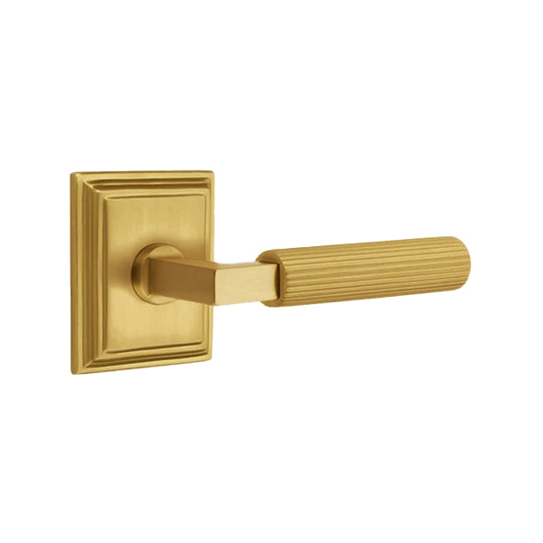 Emtek L-Square Straight Knurled Door Lever with Wilshire Rosette