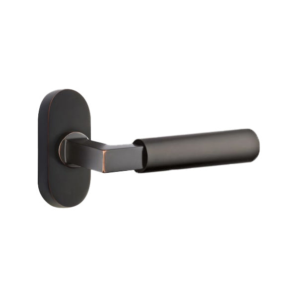Emtek L-Square Smooth Grip Lever Handle with 1 1/2 X 3 inch Oval Stretto Rosette