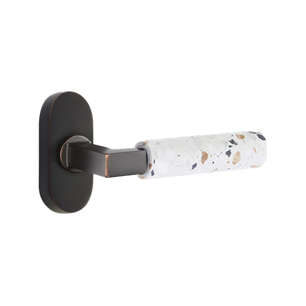 Emtek L-Square Terrazzo Door Lever with 1 1/2 x 3 inch Oval Stretto Rosette