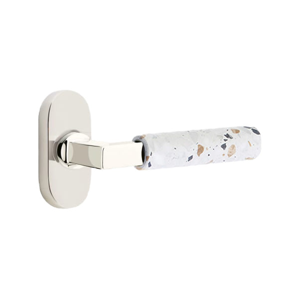 Emtek L-Square Terrazzo Door Lever with 1 1/2 x 3 inch Oval Stretto Rosette
