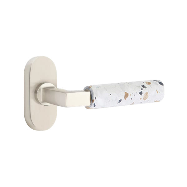 Emtek L-Square Terrazzo Door Lever with 1 1/2 x 3 inch Oval Stretto Rosette