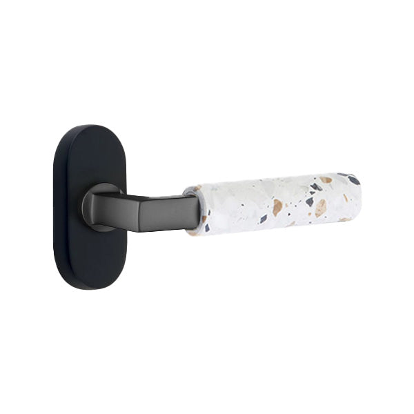 Emtek L-Square Terrazzo Door Lever with 1 1/2 x 3 inch Oval Stretto Rosette