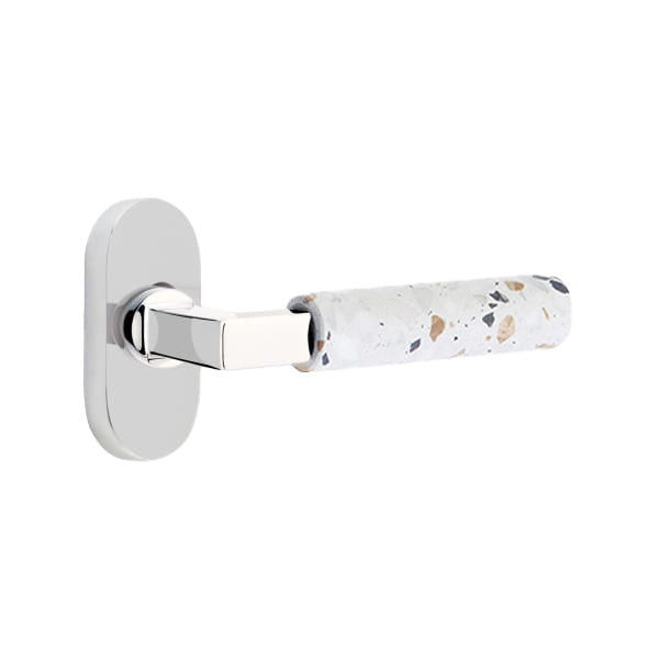 Emtek L-Square Terrazzo Door Lever with 1 1/2 x 3 inch Oval Stretto Rosette
