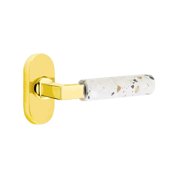 Emtek L-Square Terrazzo Door Lever with 1 1/2 x 3 inch Oval Stretto Rosette
