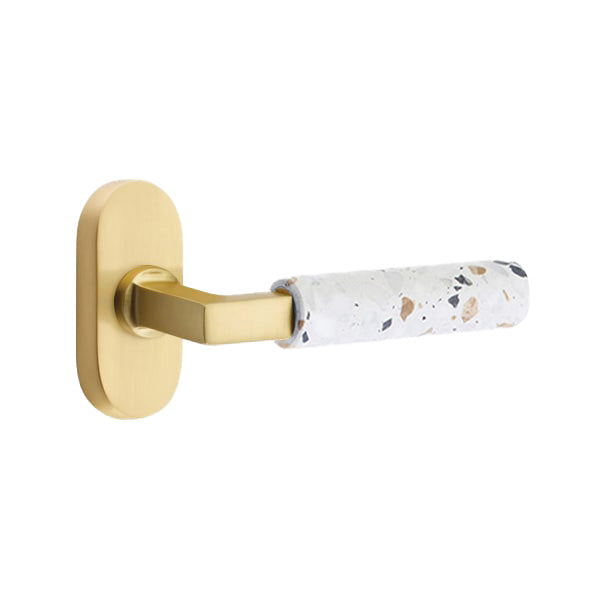 Emtek L-Square Terrazzo Door Lever with 1 1/2 x 3 inch Oval Stretto Rosette