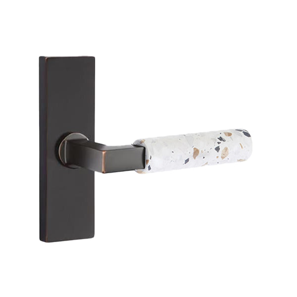 Emtek L-Square Terrazzo Door Lever with 1 1/2 x 5 inch Rectangular Stretto Rosette