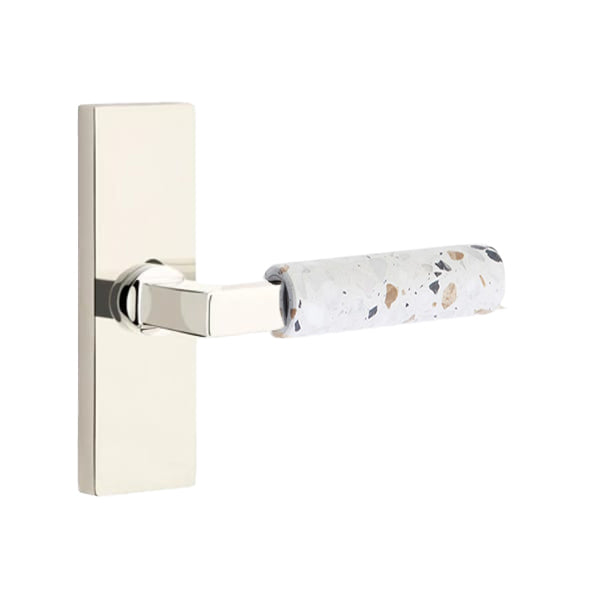 Emtek L-Square Terrazzo Door Lever with 1 1/2 x 5 inch Rectangular Stretto Rosette