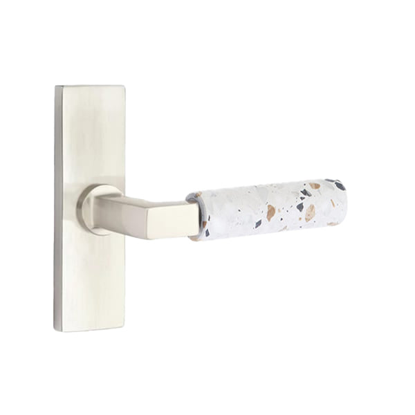 Emtek L-Square Terrazzo Door Lever with 1 1/2 x 5 inch Rectangular Stretto Rosette