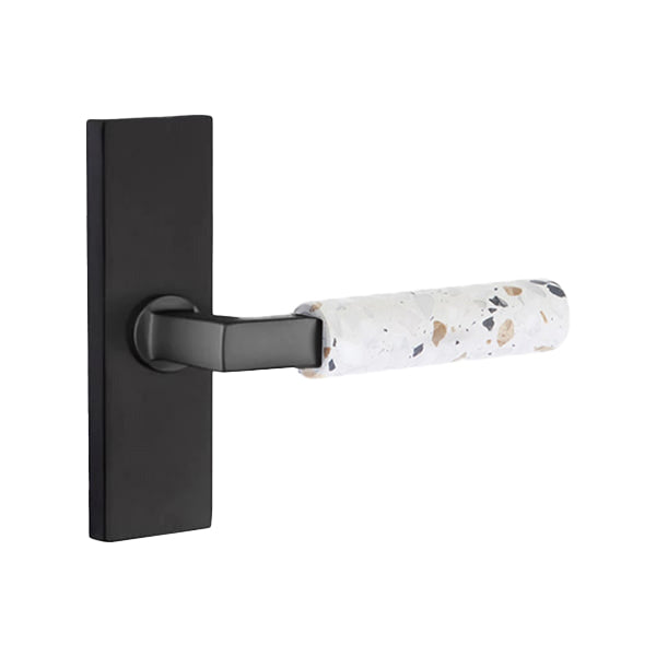 Emtek L-Square Terrazzo Door Lever with 1 1/2 x 5 inch Rectangular Stretto Rosette