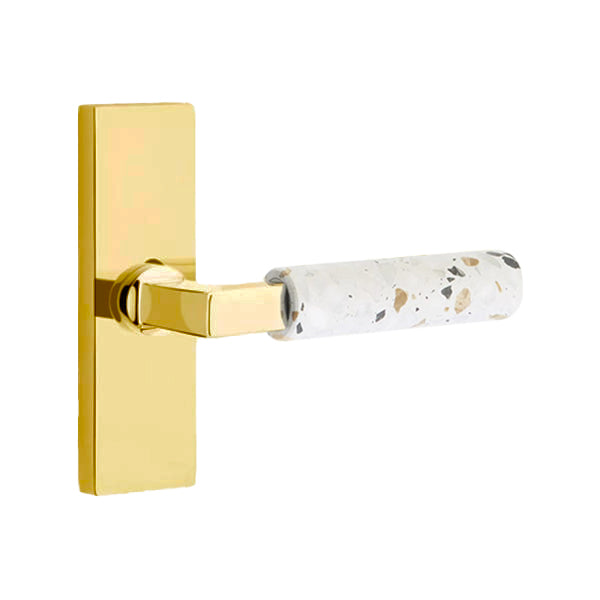 Emtek L-Square Terrazzo Door Lever with 1 1/2 x 5 inch Rectangular Stretto Rosette