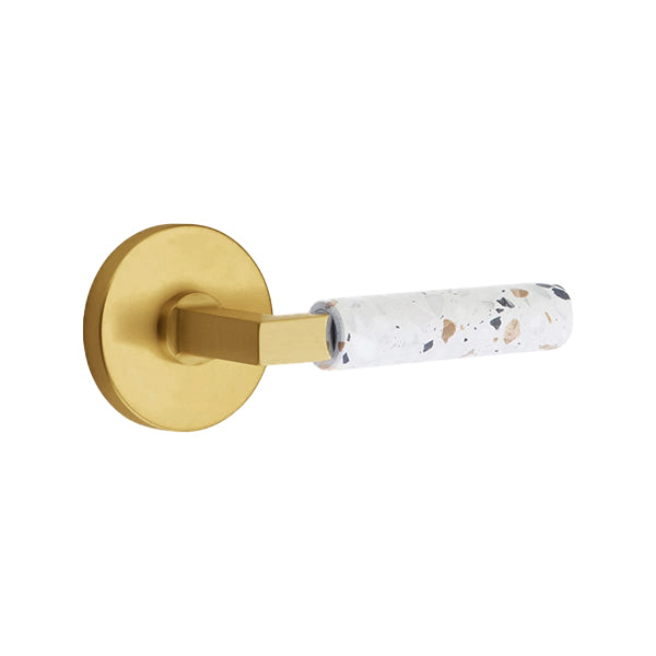 Emtek L-Square Terrazzo Door Lever with Disk Rosette