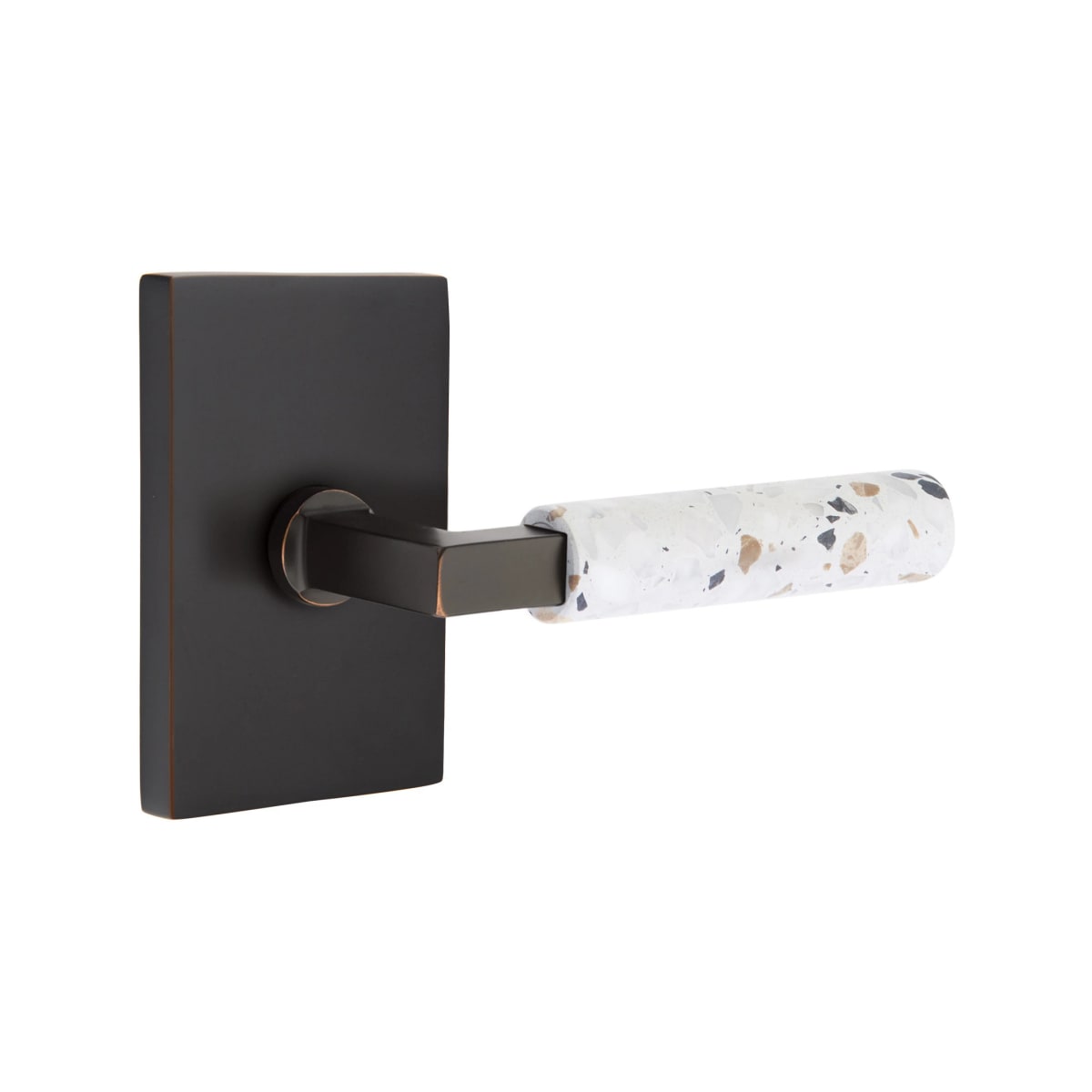 Emtek L-Square Terrazzo Style Door Lever with Modern Rectangular Rosette