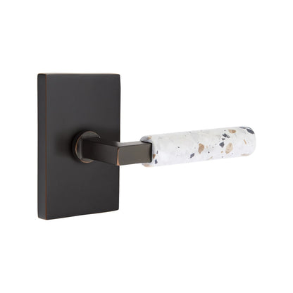 Emtek L-Square Terrazzo Style Door Lever with Modern Rectangular Rosette