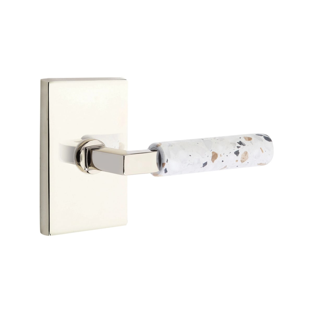 Emtek L-Square Terrazzo Style Door Lever with Modern Rectangular Rosette