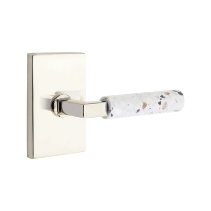 Emtek L-Square Terrazzo Style Door Lever with Modern Rectangular Rosette