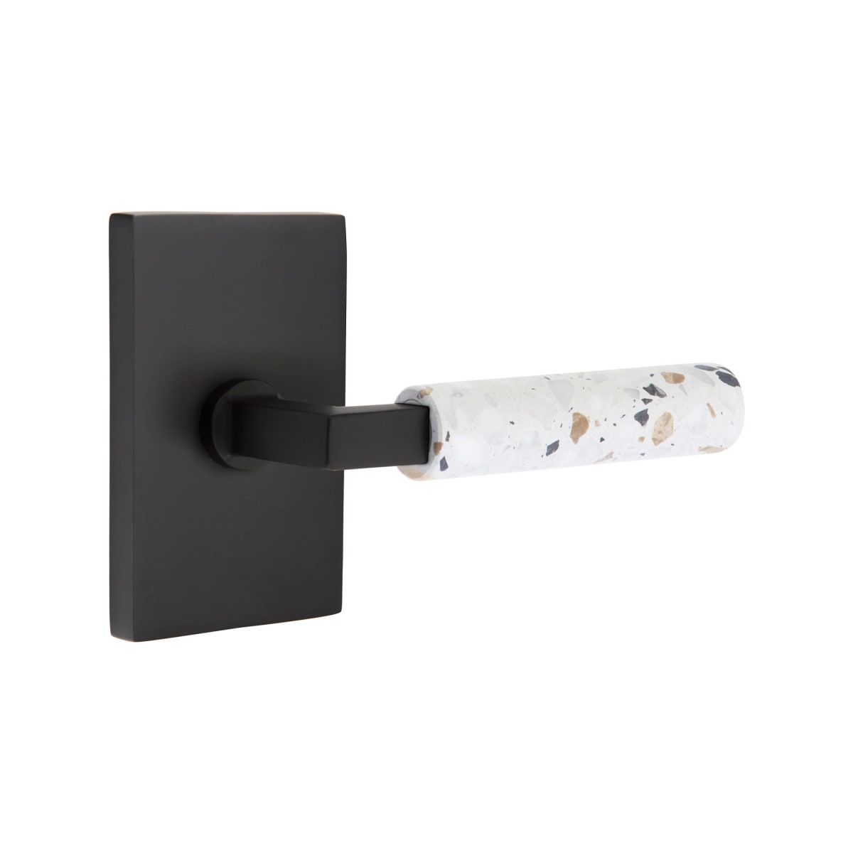 Emtek L-Square Terrazzo Style Door Lever with Modern Rectangular Rosette