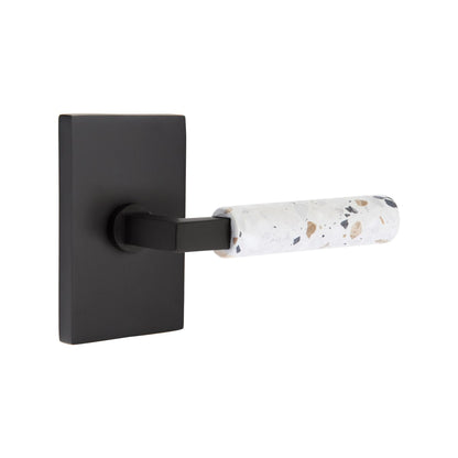 Emtek L-Square Terrazzo Style Door Lever with Modern Rectangular Rosette