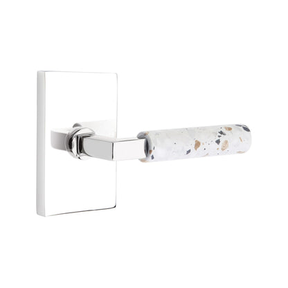 Emtek L-Square Terrazzo Style Door Lever with Modern Rectangular Rosette