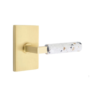 Emtek L-Square Terrazzo Style Door Lever with Modern Rectangular Rosette