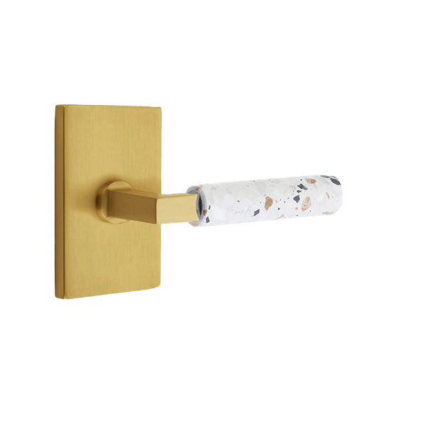 Emtek L-Square Terrazzo Style Door Lever with Modern Rectangular Rosette