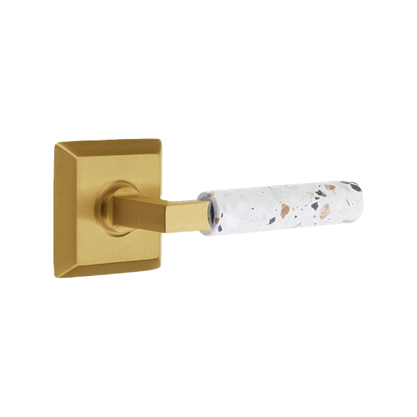 Emtek L-Square Terrazzo Door Lever with Quincy Rosette