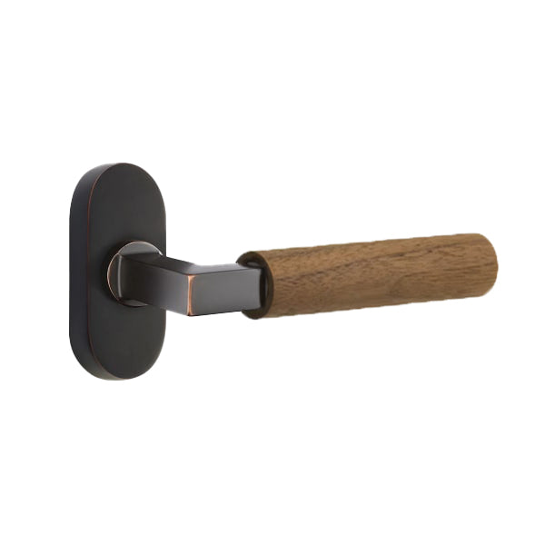Emtek L-Square Walnut Door Lever with 1 1/2 x 3 inch Oval Stretto Rosette