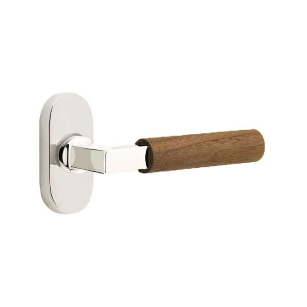 Emtek L-Square Walnut Door Lever with 1 1/2 x 3 inch Oval Stretto Rosette