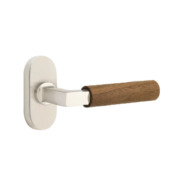 Emtek L-Square Walnut Door Lever with 1 1/2 x 3 inch Oval Stretto Rosette