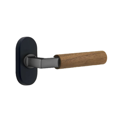 Emtek L-Square Walnut Door Lever with 1 1/2 x 3 inch Oval Stretto Rosette