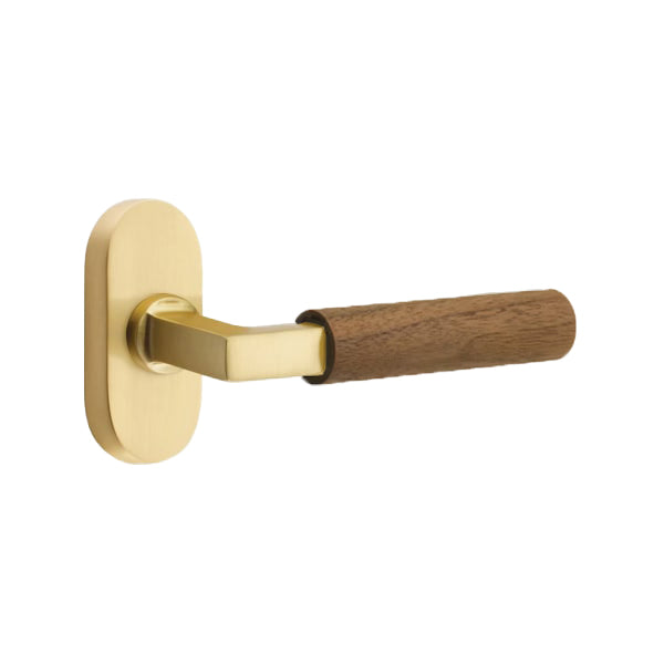 Emtek L-Square Walnut Door Lever with 1 1/2 x 3 inch Oval Stretto Rosette