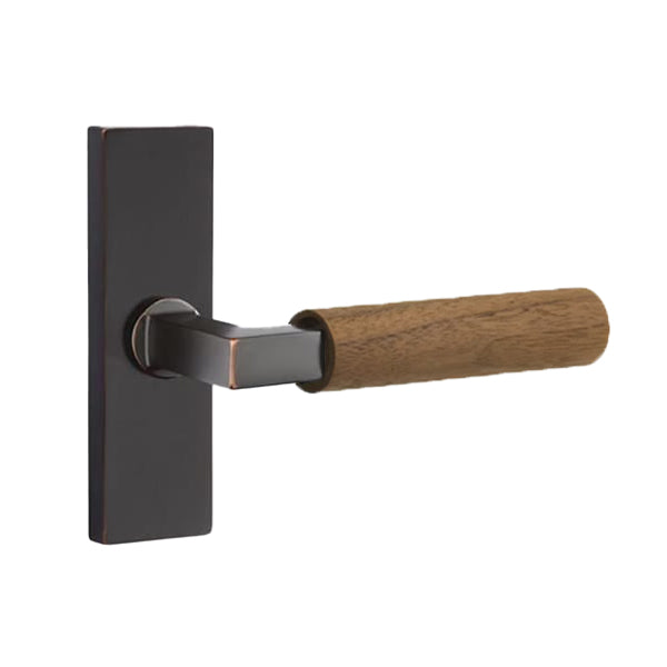Emtek L-Square Walnut Door Lever with 1 1/2 x 5 inch Rectangular Stretto Rosette