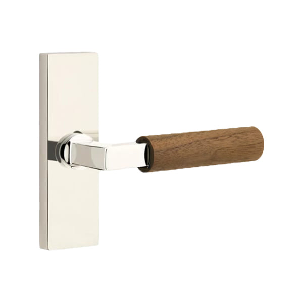 Emtek L-Square Walnut Door Lever with 1 1/2 x 5 inch Rectangular Stretto Rosette