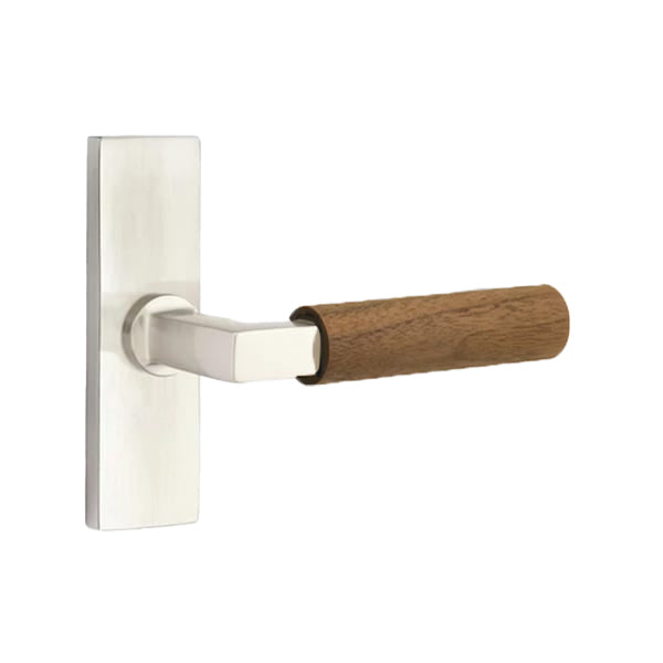 Emtek L-Square Walnut Door Lever with 1 1/2 x 5 inch Rectangular Stretto Rosette