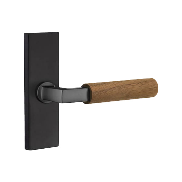 Emtek L-Square Walnut Door Lever with 1 1/2 x 5 inch Rectangular Stretto Rosette